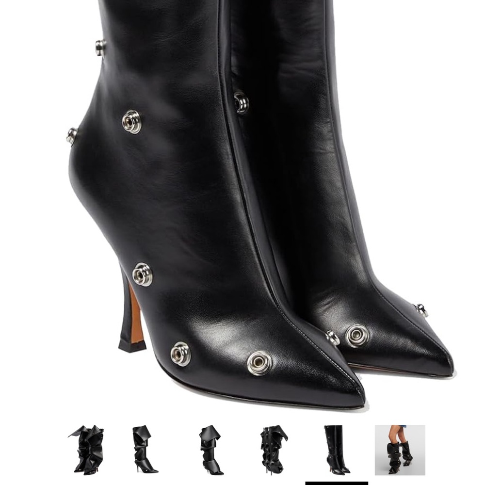 Stiletto heel knee high boots pointed toe denim boot with zipper silver